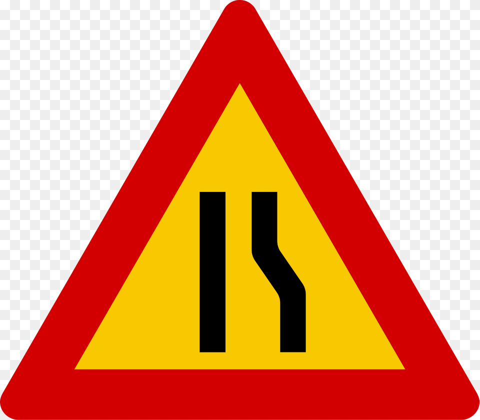 Road Narrows On One Side Sign In Iceland Clipart, Symbol, Road Sign Free Png Download