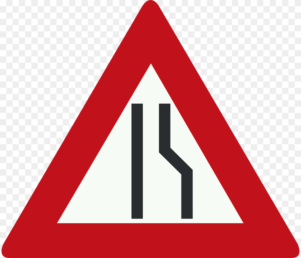 Road Narrows On One Side Sign In Netherlands Clipart, Symbol, Road Sign Free Png