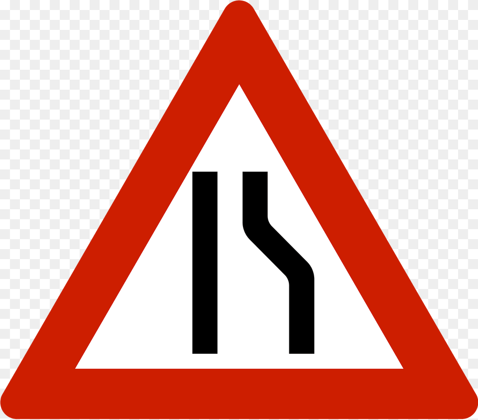 Road Narrows On One Side Sign In Norway Clipart, Symbol, Road Sign Free Transparent Png