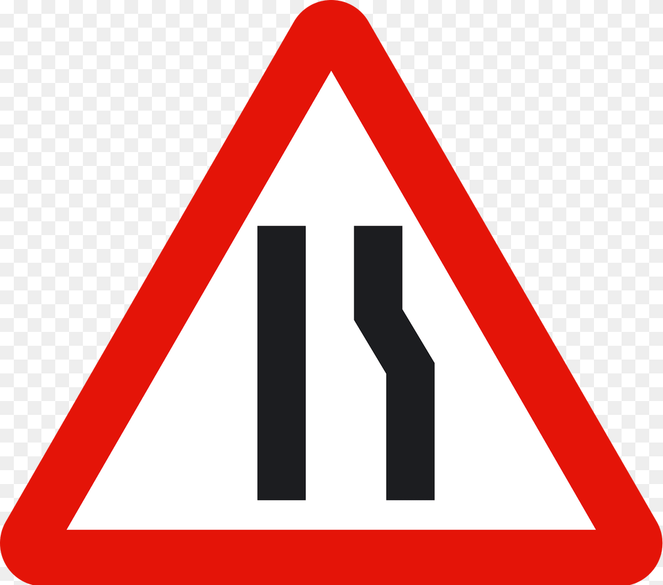Road Narrows On One Side Sign In Spain Clipart, Symbol, Road Sign, Dynamite, Weapon Png