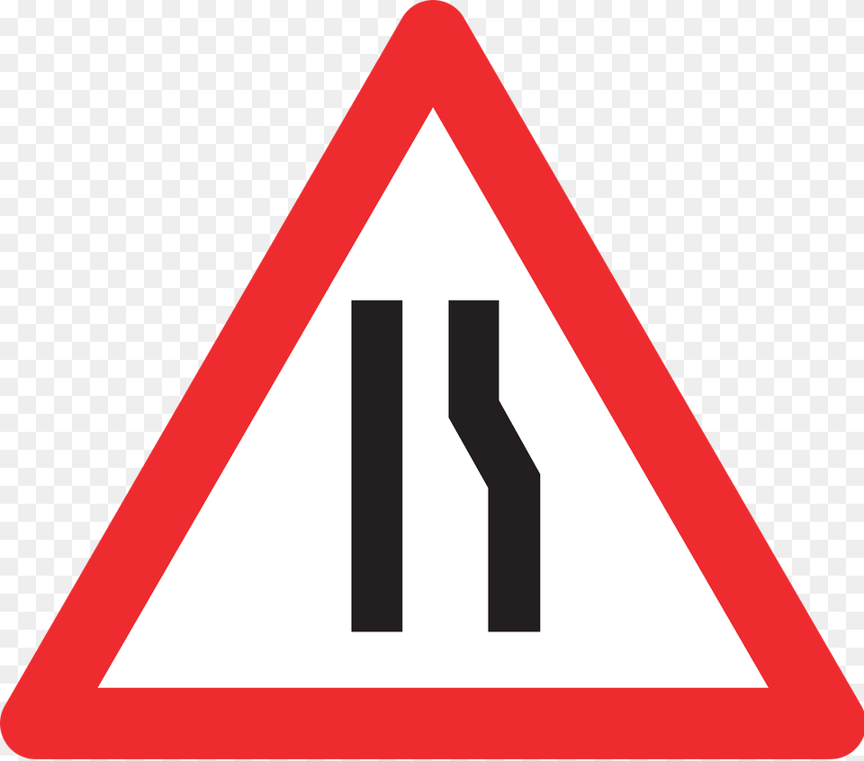 Road Narrows On One Side Sign In Switzerland Clipart, Symbol, Road Sign Png