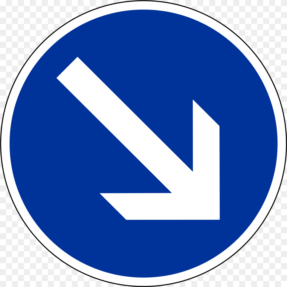 Road Sign With Down Arrow Free Pass Right Road Sign, Symbol, Road Sign, Disk Png Image