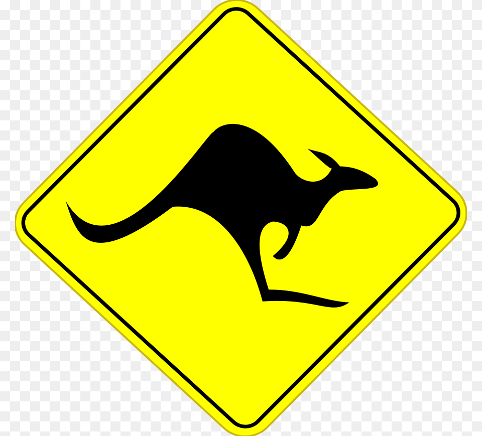 Road Trip Clipart Caution Kangaroo Sign, Symbol, Road Sign, Animal, Mammal Png Image