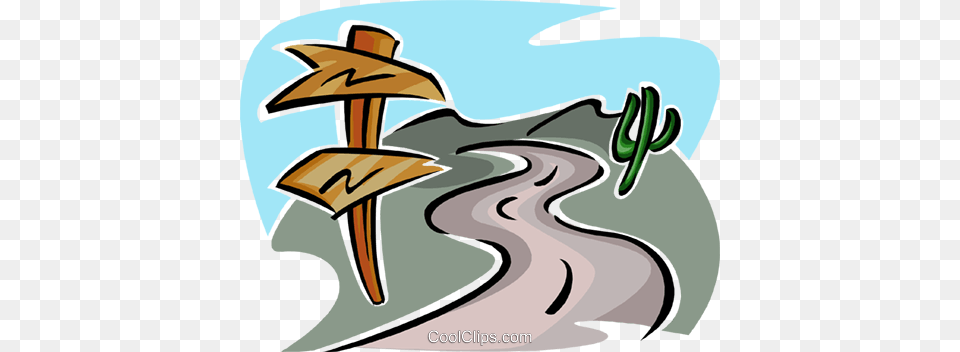 Road With Sign And Cactus Royalty Vector Clip Art, Modern Art, Painting Png