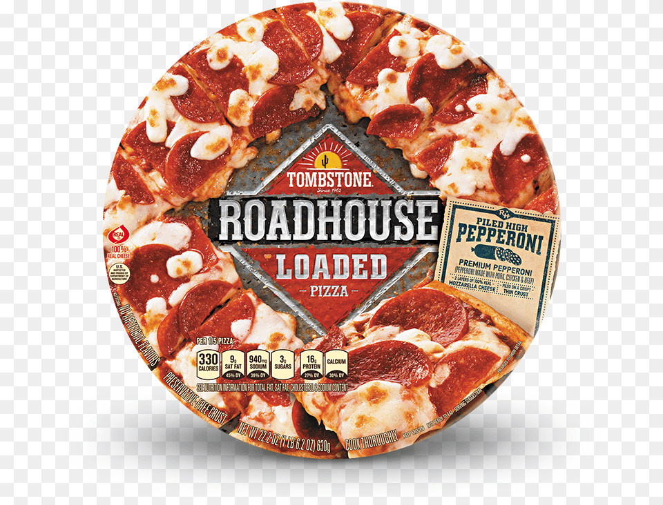 Roadhouse Loaded Pizza Piled High Pepperoni Tombstone Roadhouse Loaded Pizza, Food, Advertisement, Poster Png Image