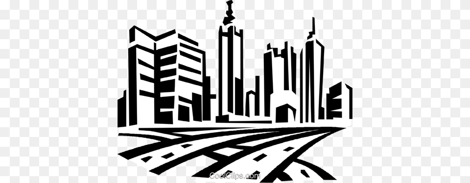 Roadways And City Skyline Royalty Free Vector Clip Art, Metropolis, Road, Urban, Architecture Png Image