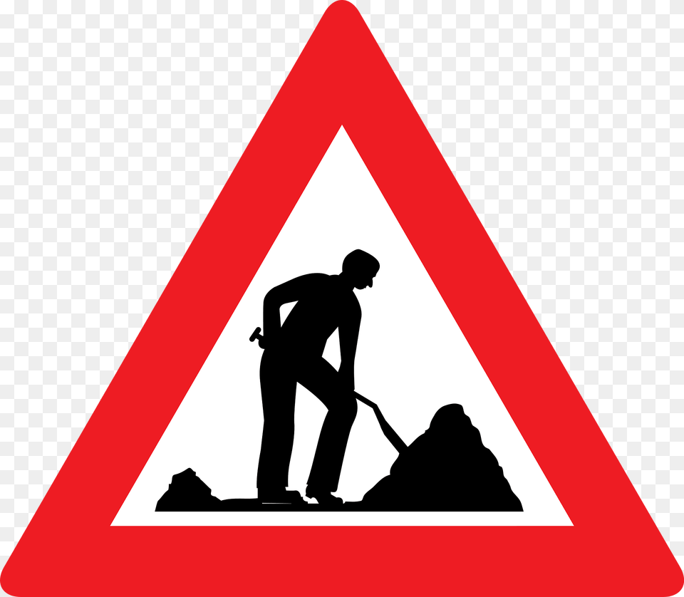 Roadworks Ahead Sign In Austria Clipart, Symbol, Adult, Male, Man Free Png