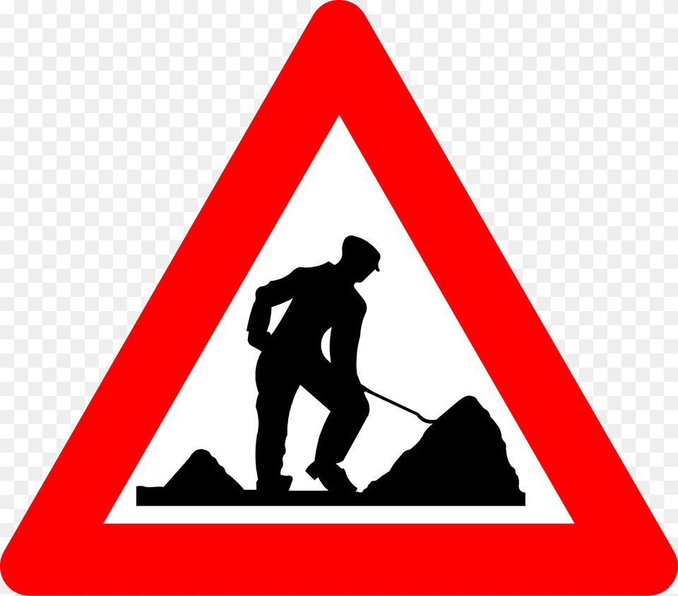 Roadworks Ahead Sign In Belgium Clipart, Symbol, Adult, Male, Man Free Png