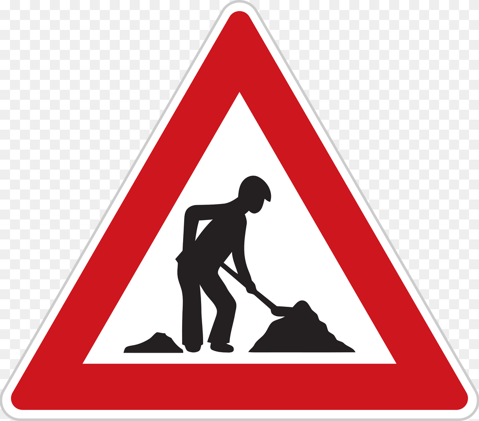 Roadworks Ahead Sign In Czech Republic Clipart, Symbol, Person, Man, Male Png Image