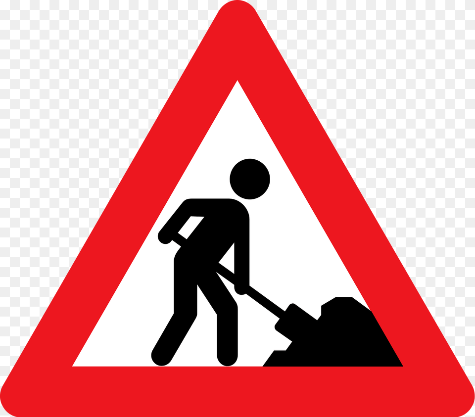 Roadworks Ahead Sign In Denmark Clipart, Symbol, Road Sign, Dynamite, Weapon Free Transparent Png