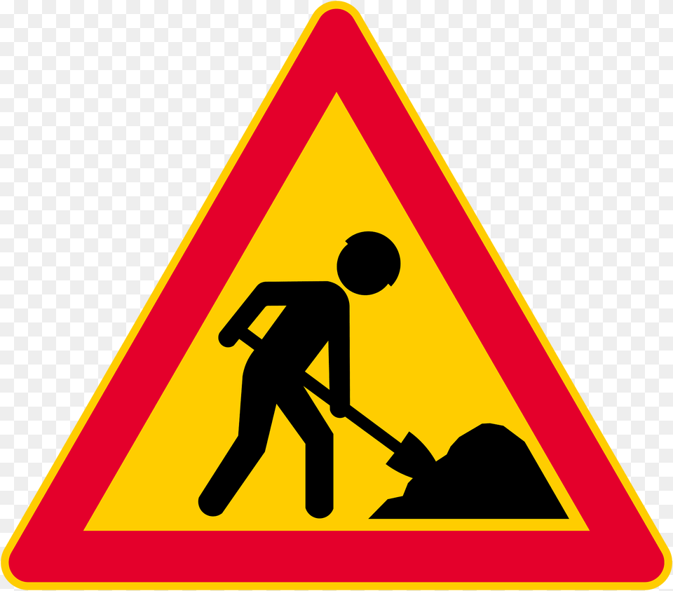Roadworks Ahead Sign In Finland Clipart, Symbol, Adult, Male, Man Free Png Download