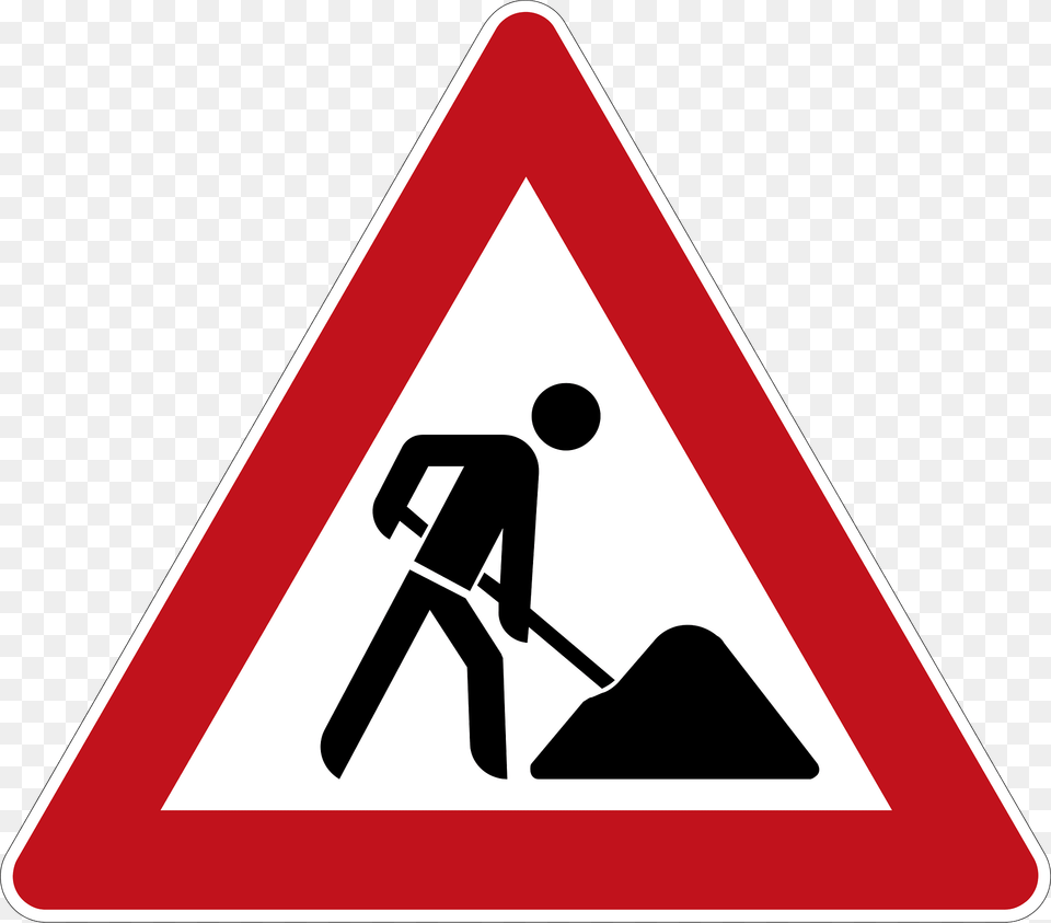 Roadworks Ahead Sign In Germany Clipart, Symbol, Road Sign Free Png Download