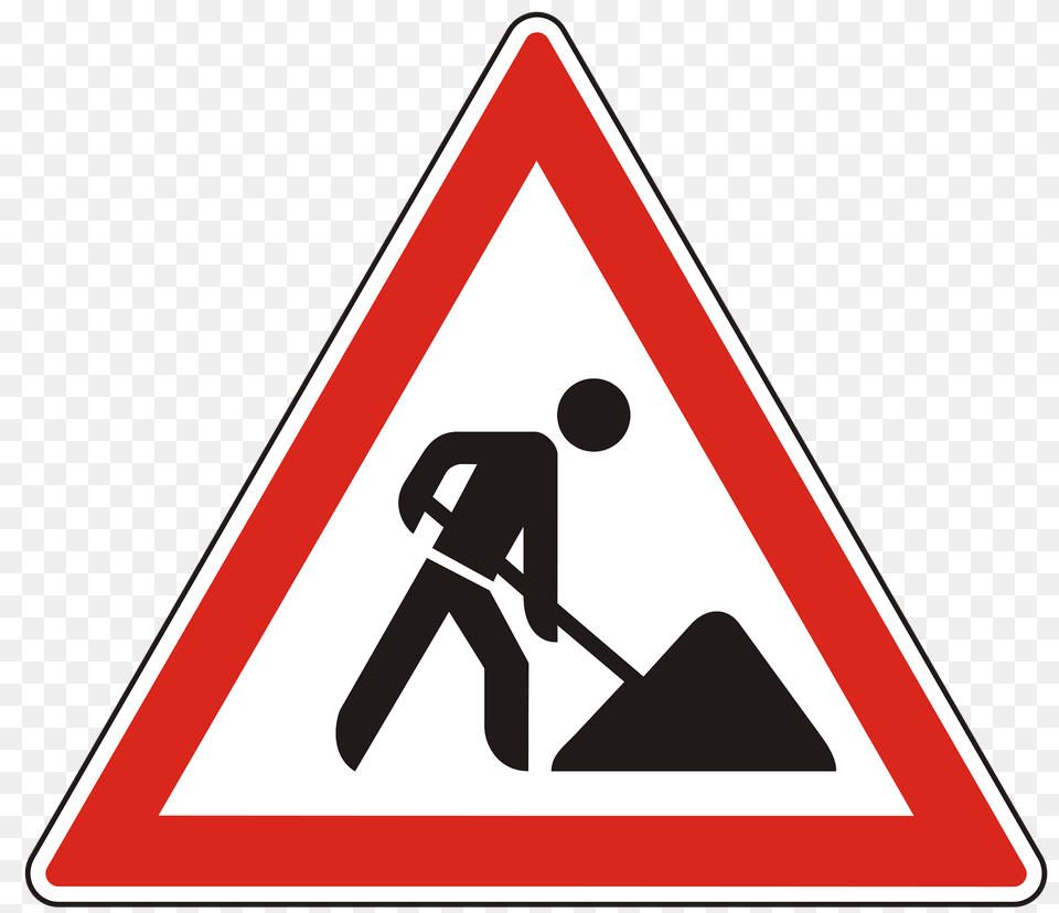 Roadworks Ahead Sign In Hungary Clipart, Symbol, Road Sign Png