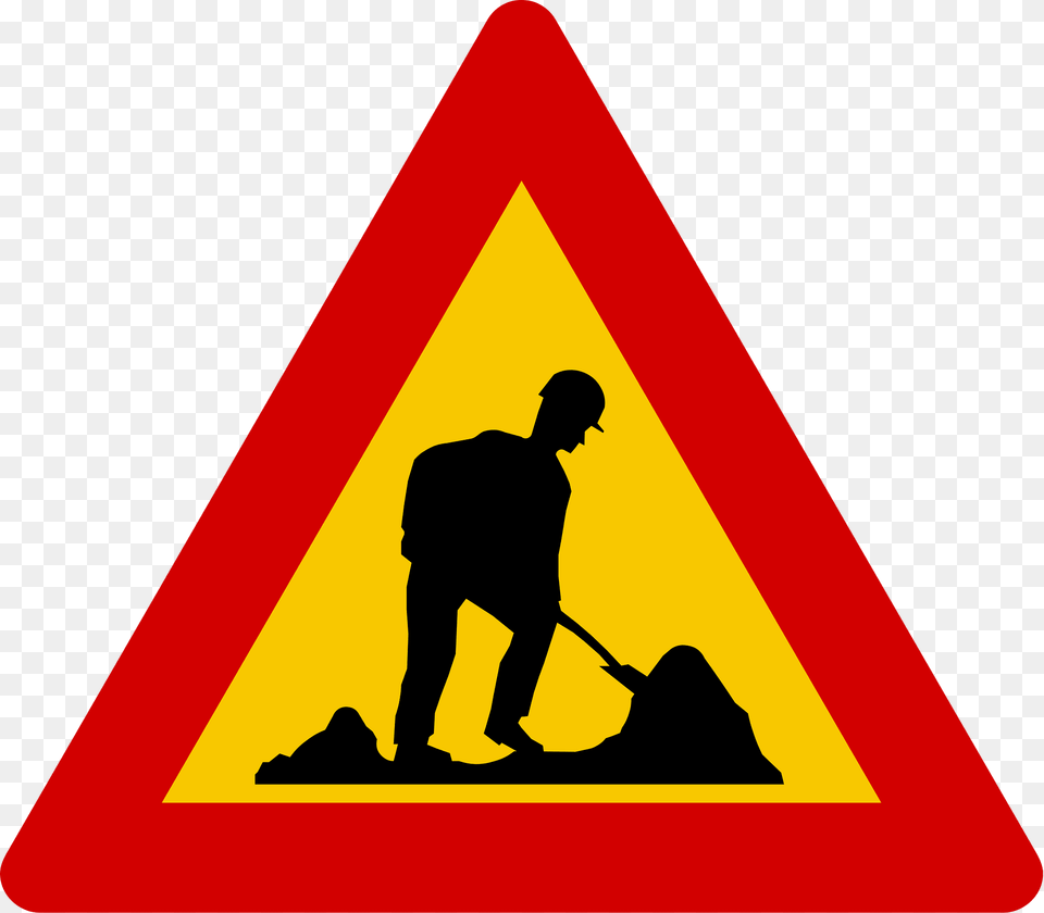 Roadworks Ahead Sign In Iceland Clipart, Symbol, Adult, Male, Man Free Png