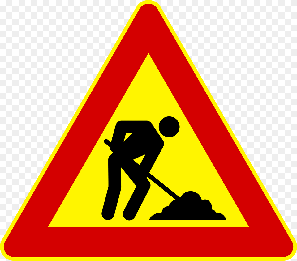 Roadworks Ahead Sign In Italy Clipart, Symbol, Road Sign Free Transparent Png