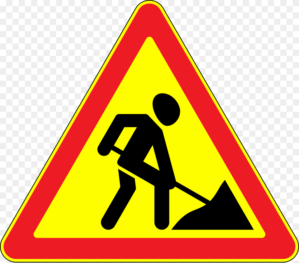 Roadworks Ahead Sign In Moldova Clipart, Symbol, Road Sign Free Png Download