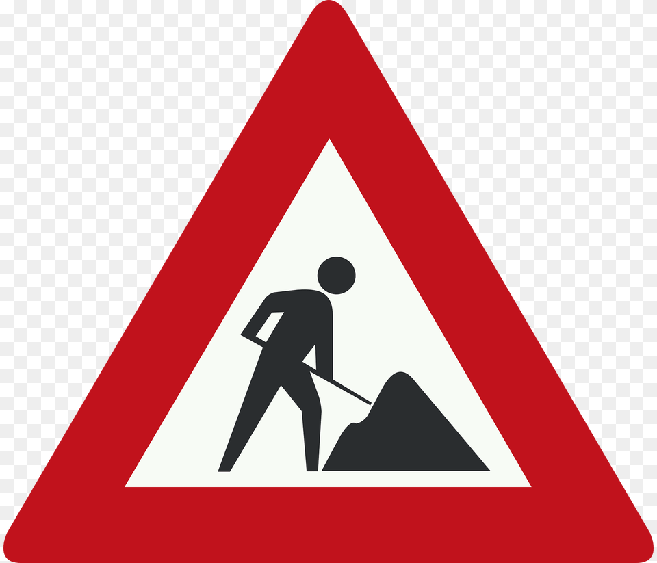 Roadworks Ahead Sign In Netherlands Clipart, Symbol, Road Sign, Adult, Male Png