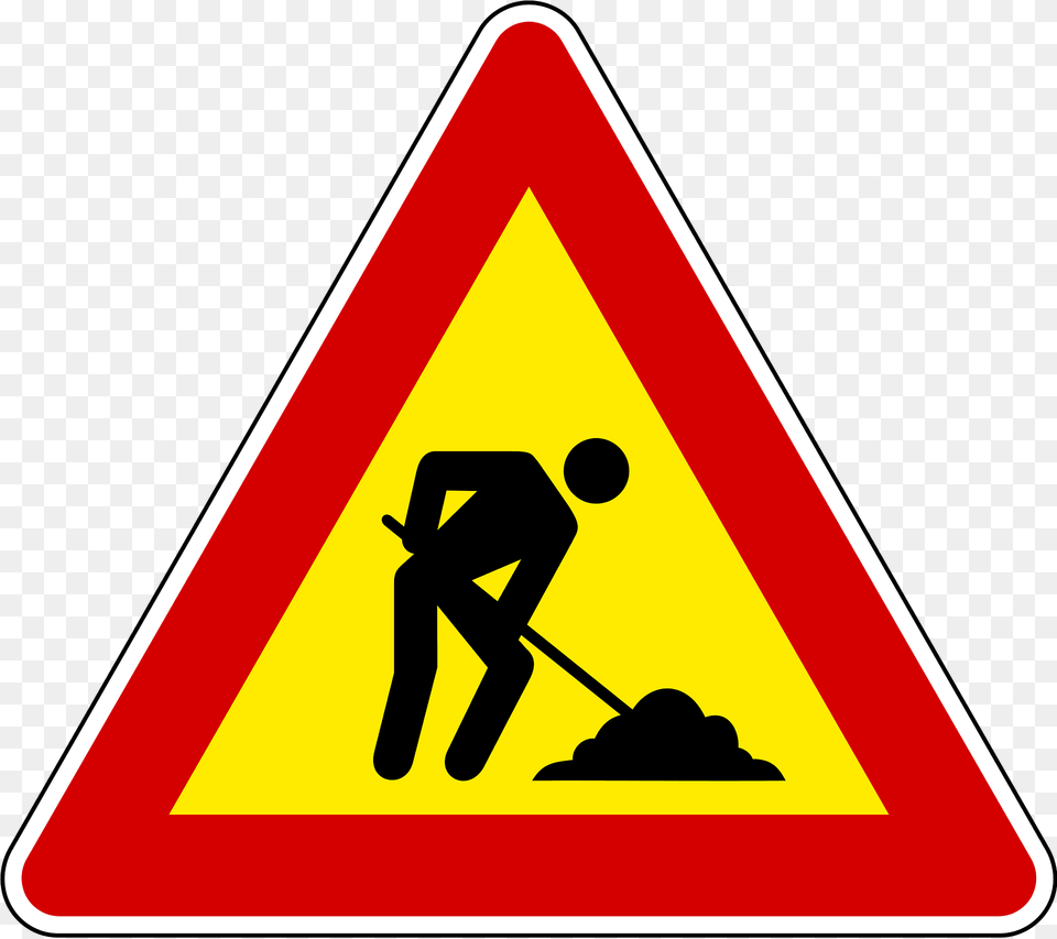 Roadworks Ahead Sign In Slovenia Clipart, Symbol, Road Sign Free Png Download