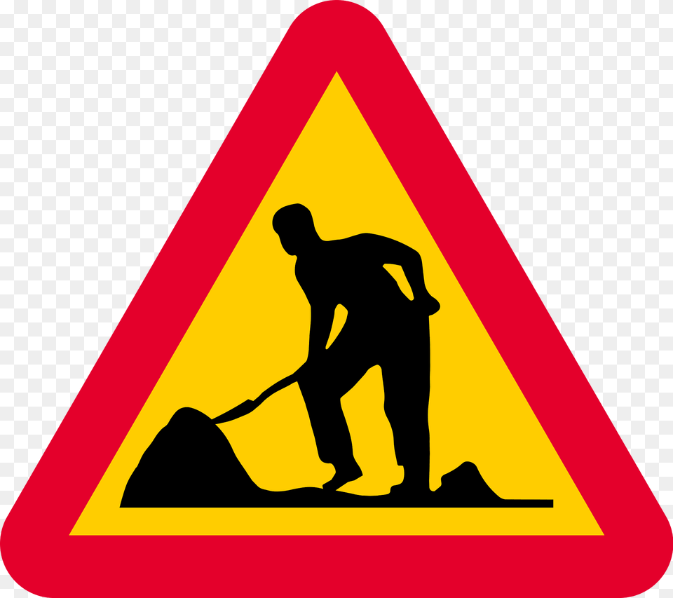 Roadworks Ahead Sign In Sweden Clipart, Symbol, Adult, Male, Man Free Png Download
