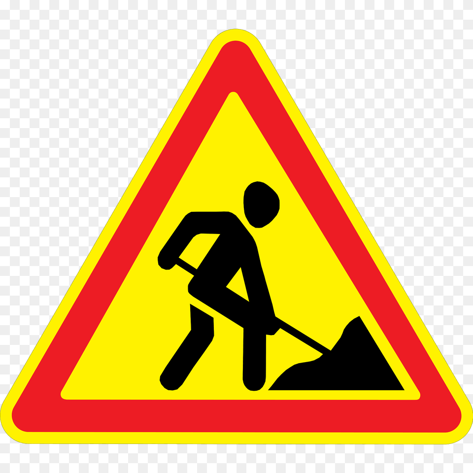 Roadworks Ahead Sign In Ukraine Clipart, Symbol, Road Sign Free Transparent Png