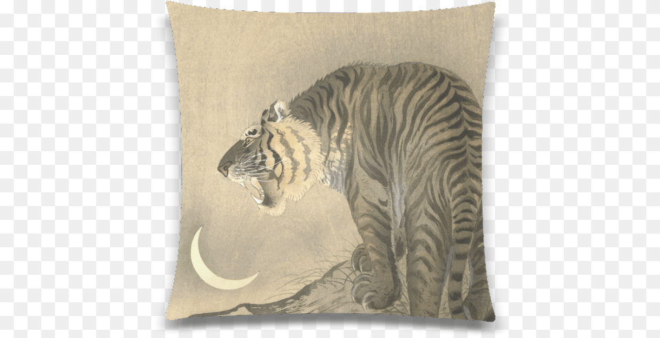 Roaring Tiger Japanese Woodcut By Ohara Koson Custom Ohara Koson Tiger, Cushion, Home Decor, Pillow, Animal Png Image