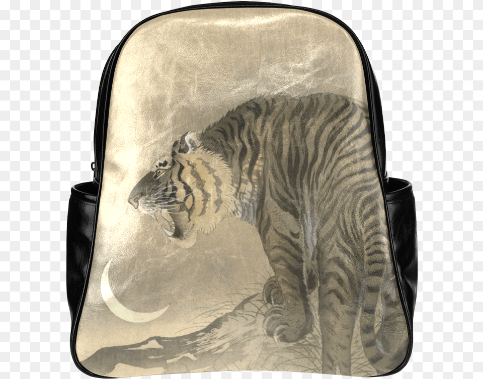 Roaring Tiger Japanese Woodcut By Ohara Koson Multi Pockets Tiger Japanese Art, Bag, Accessories, Handbag, Animal Free Transparent Png