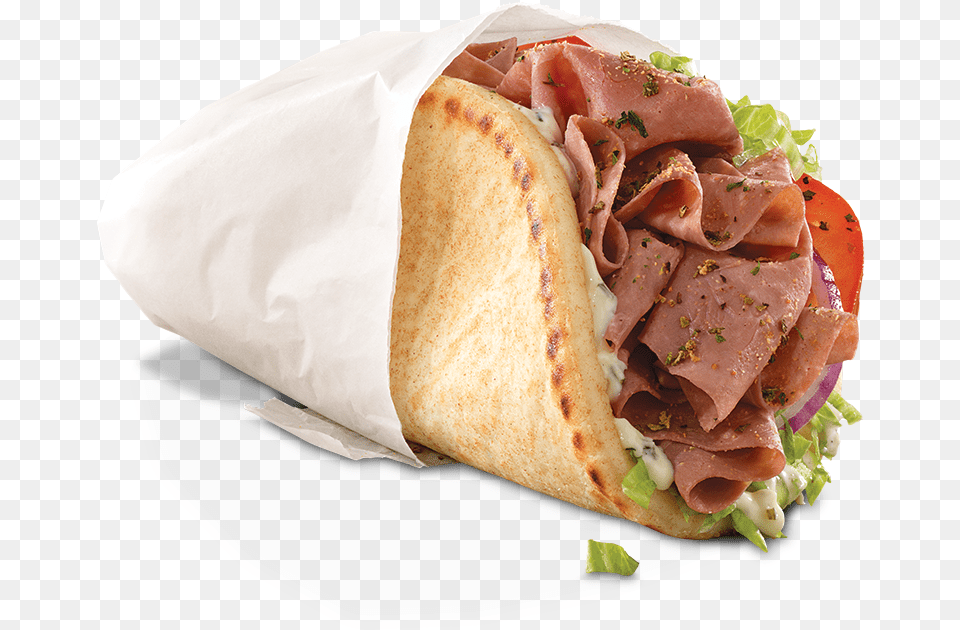 Roast Beef Gyro Arbys Gyros, Bread, Food, Sandwich, Pita Free Png