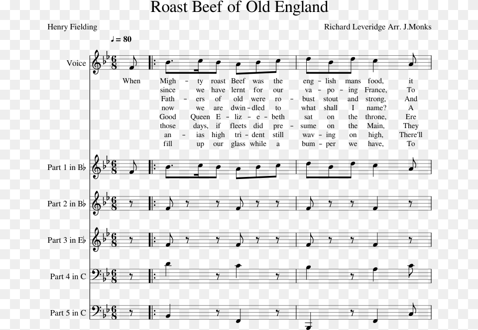 Roast Beef Of Old England Sheet Music For Voice Trumpet Music, Gray Free Transparent Png