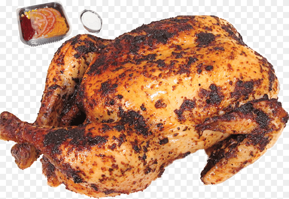 Roast Chicken With Salad And Yogurt Sauce Roast Chicken, Food, Meal, Bbq, Bread Free Png