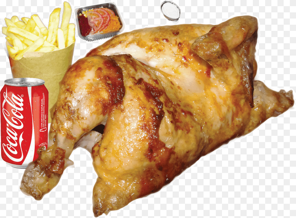 Roast Chicken With Salad Chips Soft Drink And Yogurt Fried Food, Meal, Beverage, Soda Free Png Download
