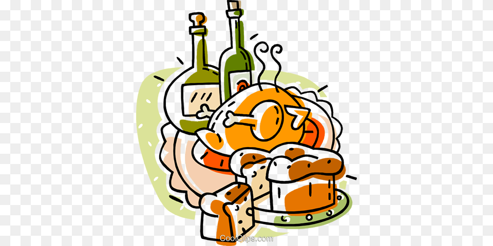 Roast Turkey With Bottles Of Wine Royalty Vector Clip Art, Alcohol, Liquor, Wine Bottle, Bottle Free Png