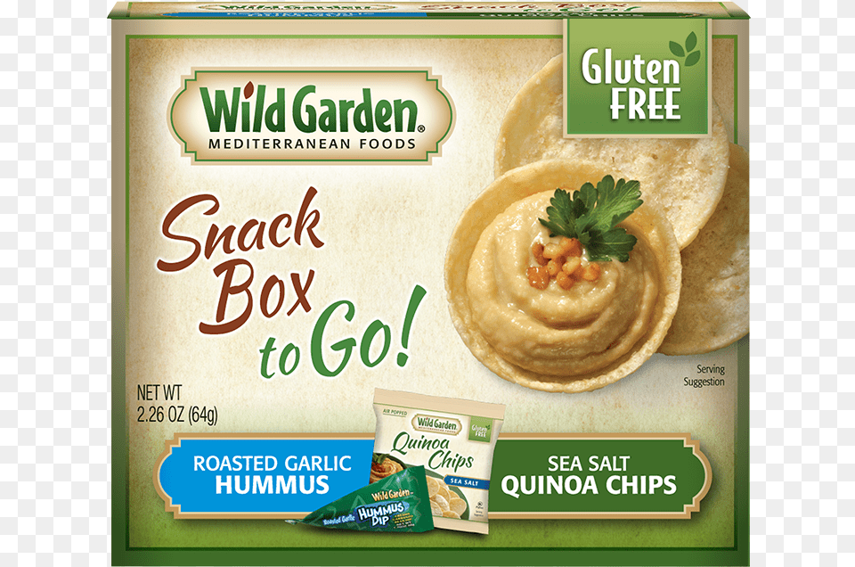 Roasted Garlic And Sea Salt Quinoa Chips Wild Garden Snack Pack To Go Roasted Garlic Hummus, Advertisement, Poster, Bread, Food Png