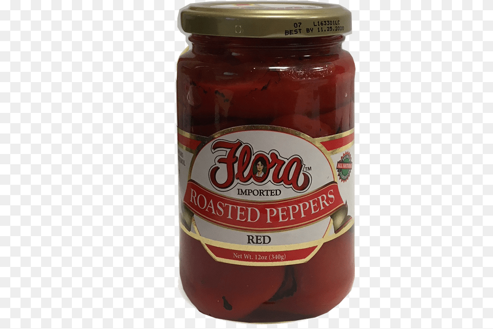 Roasted Red Peppers 12oz Flora Pepper Hulls, Food, Relish, Pickle, Can Free Png