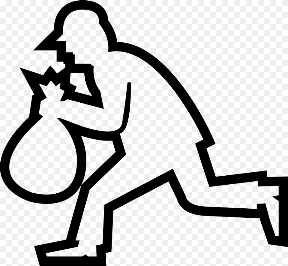 Robber Running Silhouette With A Bag Outline Of A Robber, Stencil, Bow, Weapon Free Png Download