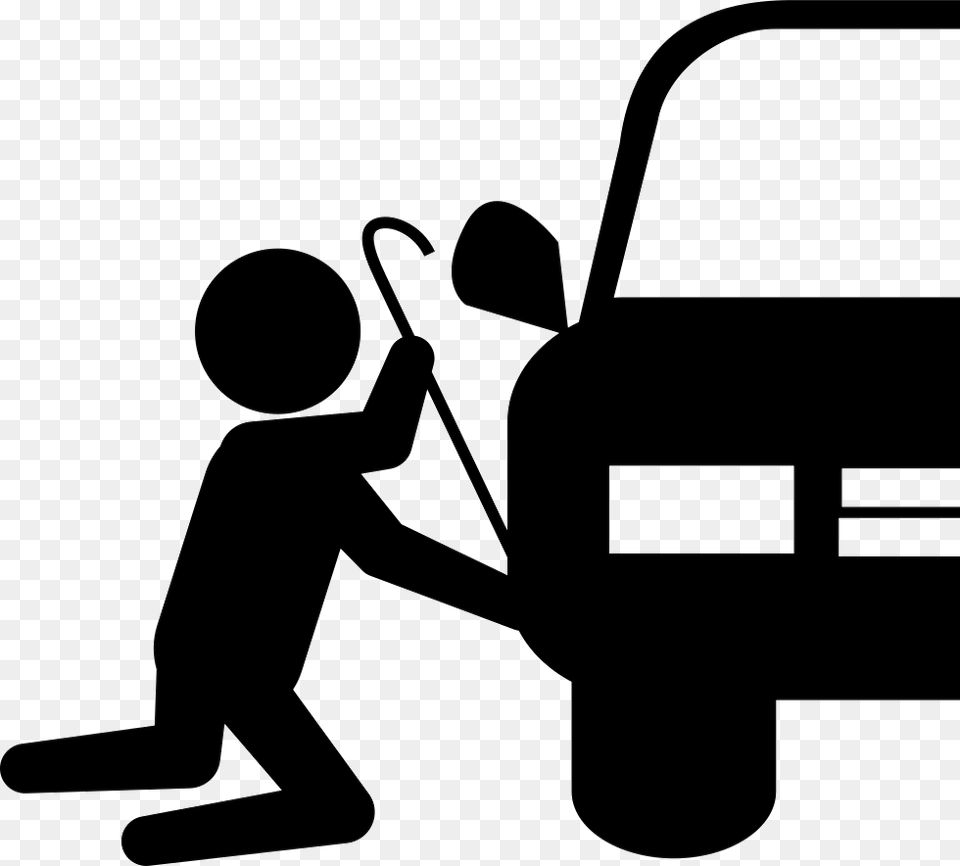 Robber Silhouette Trying To Steal Car Part Car Robbery Icon, Stencil, Cleaning, Person, Lawn Mower Png