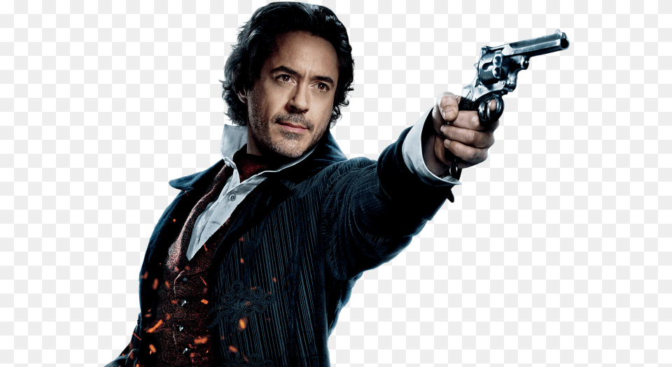 Robert Downey Jr Sherlock Holmes Transparent Robert Downey Jr Sherlock, Firearm, Gun, Handgun, Weapon Png Image