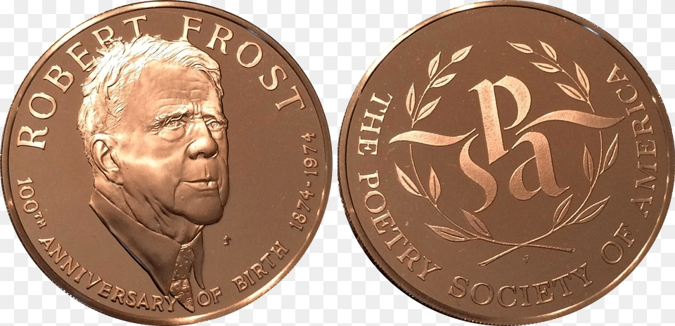 Robert Frost Medal Cash, Bronze, Coin, Money, Face Free Transparent Png