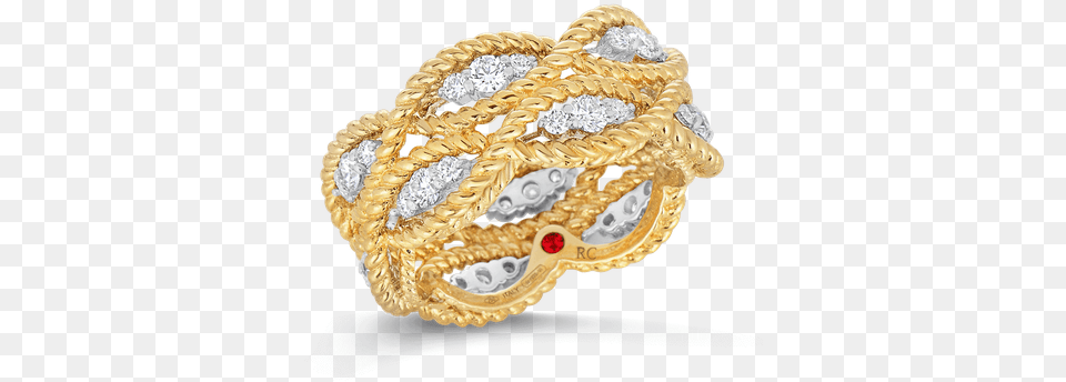 Roberto Coin 2 Row Ring With Diamonds Roberto Coin Braided Diamond Ring New Barocco Collection, Accessories, Jewelry, Gold, Bracelet Png Image