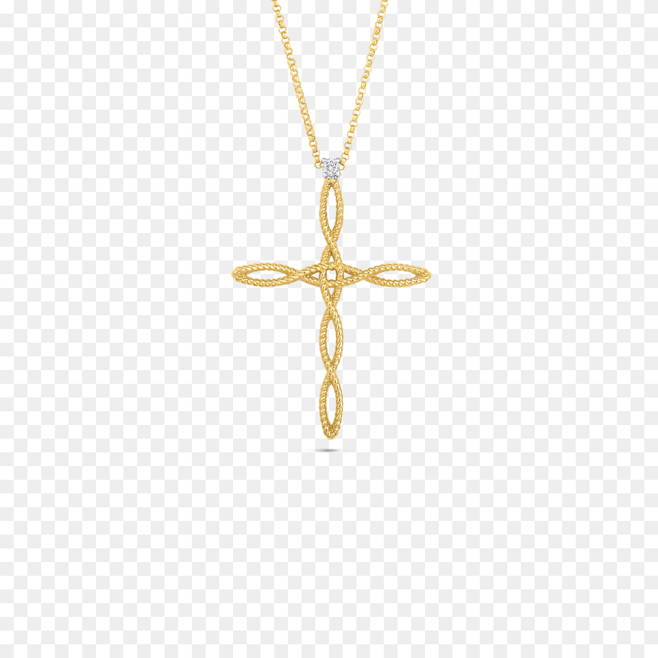 Roberto Coin Barocco Yellow Gold And White Gold Cross, Accessories, Symbol, Jewelry, Necklace Free Png