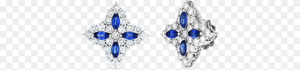 Roberto Coin Princess Flower Diamond And Gemstone Stud, Accessories, Earring, Jewelry, Sapphire Png
