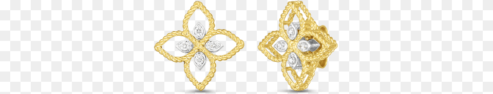 Roberto Coin Princess Flower Small Open Diamond Earrings, Accessories, Earring, Gold, Jewelry Free Transparent Png