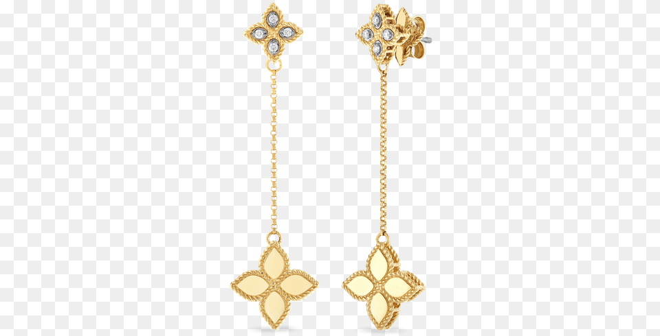 Roberto Coin Short Drop Earrings With Diamonds Roberto Coin Princess Flower Earrings, Accessories, Earring, Jewelry, Gold Png Image