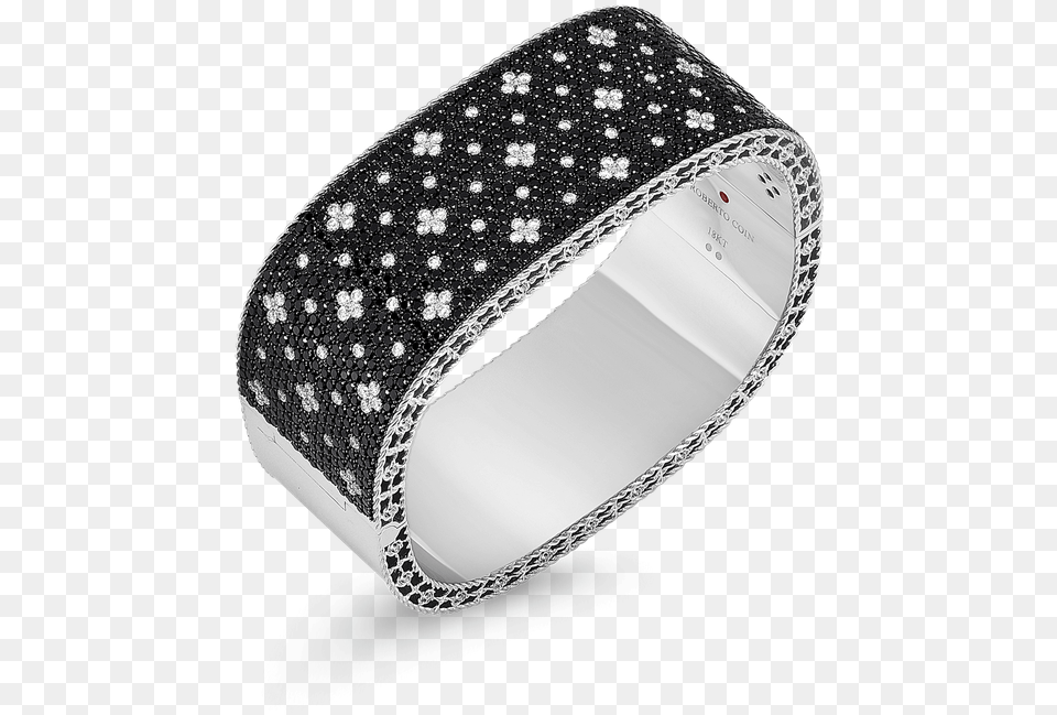 Roberto Coin Wide Bangle With Black And White Fleur Black And White Diamond Bangles, Accessories, Bracelet, Jewelry, Platinum Free Png Download