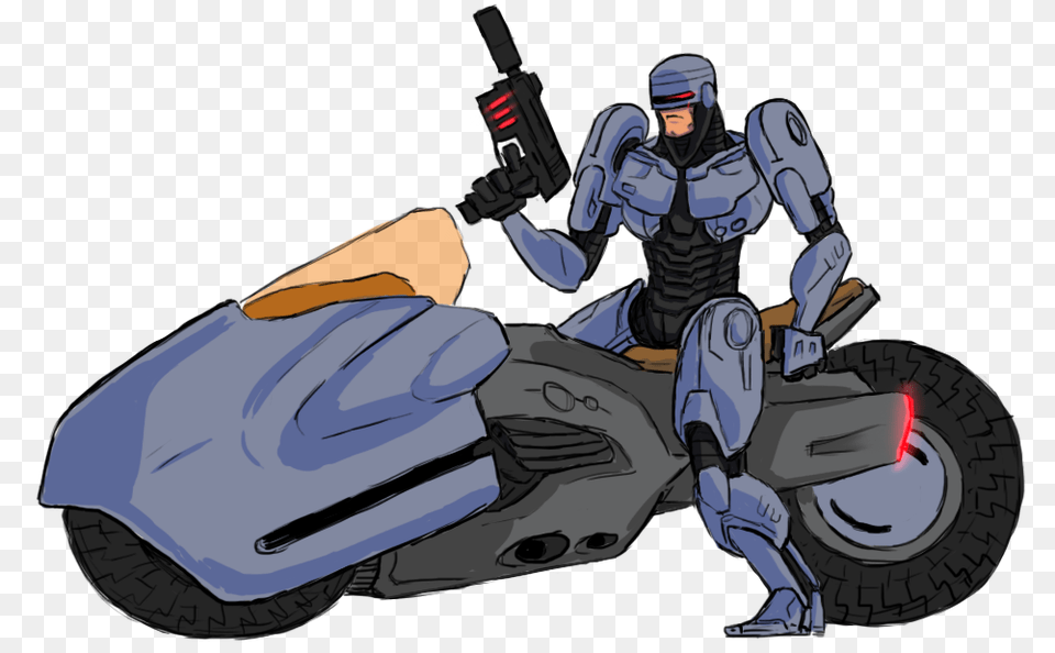 Robocop Sketch, Vehicle, Transportation, Motorcycle, Adult Free Png