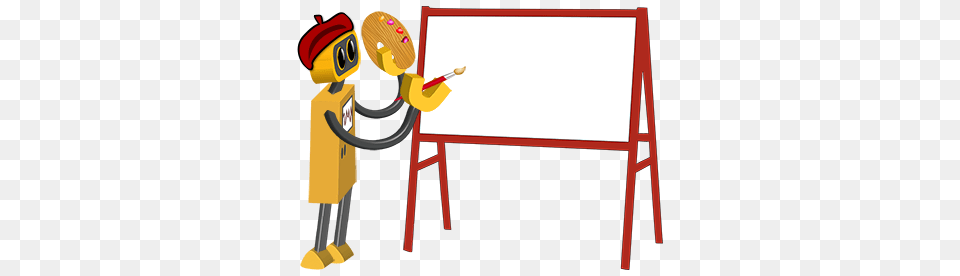 Robot Artist Bot And White Easel Tim, White Board Free Png Download
