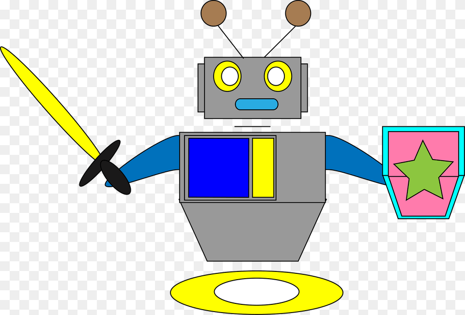 Robot Gray Face And Body Yellow Spear And Pink Shield Clipart, Animal, Fish, Sea Life, Shark Png