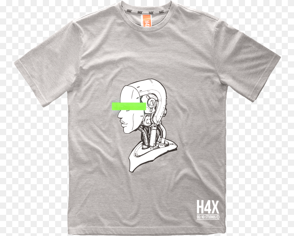 Robot Head Tee Front Grey Tshirts Illustration, Clothing, T-shirt, Person, Face Png