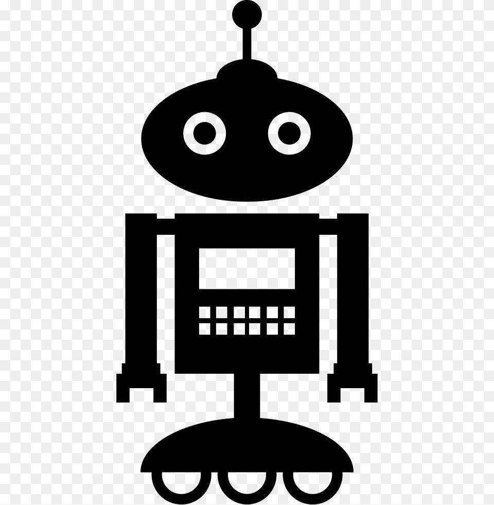Robot Standing Over Wheels With An Antenna On The Head Robot, Stencil, Bulldozer, Machine, Mailbox Png Image