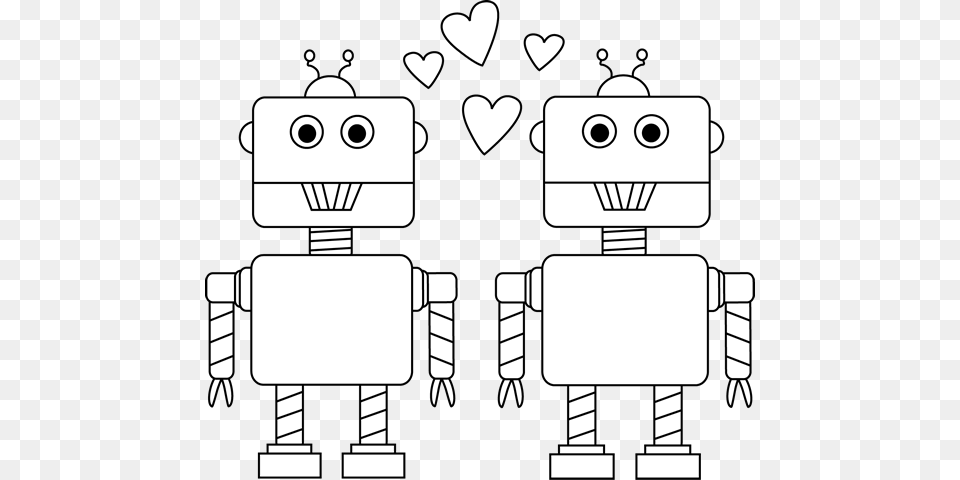 Robot Two Robots Clipart Black And White Png Image
