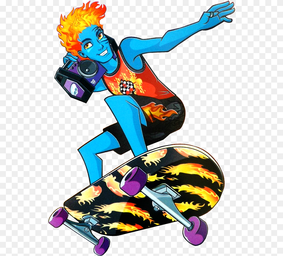 Rochelle Goyle Frankie Stein Holt Hyde Spectra Vondergeist Monster High Holt, Skateboard, Face, Head, Person Png Image